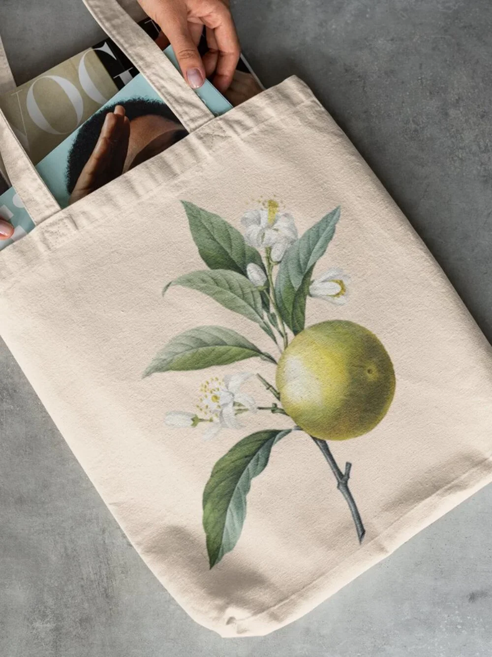 Orange Vintage Floral Print Graphic Canvas Tote Bag